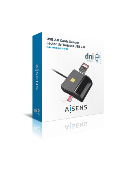 AISENS Lector de Tarjeta Inteligente DNI con Lector de Tarjetas SIM, SD, Micro SD, MMC, RS-MMC, MMC Micro, Negro