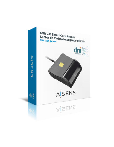 AISENS Lector de Tarjeta Inteligente DNI, Negro