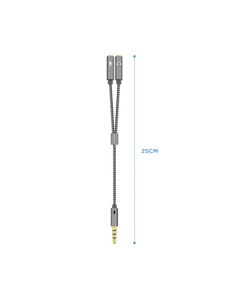 AISENS Cable Adaptador Audio Jack 3.5 4pines/M-2xjack 3.5 3pines/H, Gris, 25cm