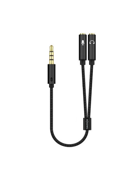 AISENS Cable Adaptador Audio Jack 3.5 4pines/M-2xjack 3.5 3pines/H, Negro, 25cm