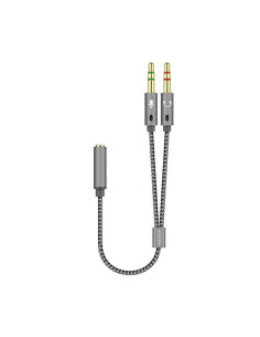 AISENS Cable Adaptador Audio Jack 3.5 4pines/H-2xjack 3.5 3pines/M, Gris, 25cm