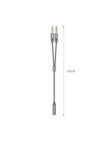 AISENS Cable Adaptador Audio Jack 3.5 4pines/H-2xjack 3.5 3pines/M, Gris, 25cm