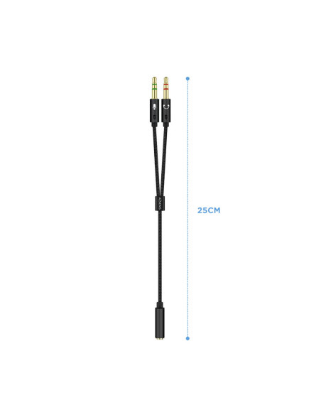 AISENS Cable Adaptador Audio Jack 3.5 4pines/H-2xjack 3.5 3pines/M, Negro, 25cm