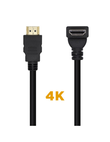 AISENS Cable HDMI V2.0 Acodado Premium Alta Velocidad / HEC 4K@60Hz 18Gbps, A/M-A/M, Negro, 1.0m