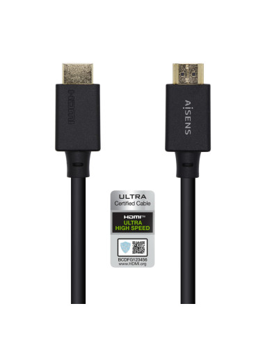 AISENS Cable HDMI V2.1 Ultra Alta Velocidad / HEC 8k@60Hz 48Gbps, A/M-A/M, Negro, 0.5m