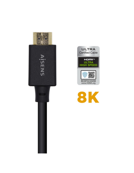 AISENS Cable HDMI V2.1 Ultra Alta Velocidad / HEC 8k@60Hz 48Gbps, A/M-A/M, Negro, 0.5m