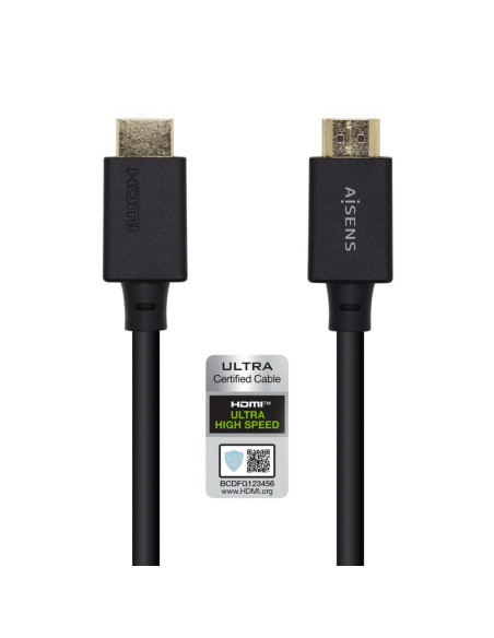 AISENS Cable HDMI V2.1 Ultra Alta Velocidad / HEC Certificado 8k@60Hz 48Gbps, A/M-A/M, Negro, 1.0m