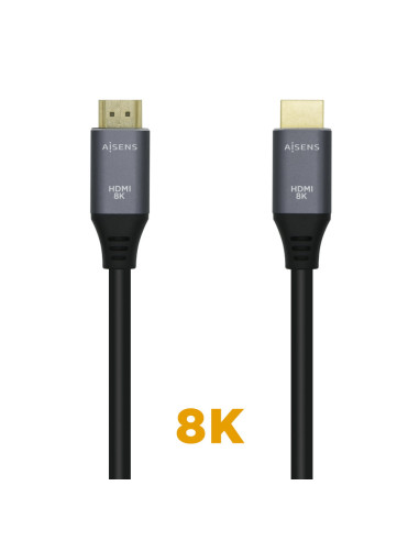 AISENS Cable HDMI V2.1 Ultra Alta Velocidad / HEC 8k@60Hz 48Gbps, A/M-A/M, Gris/Negro, 1.5m