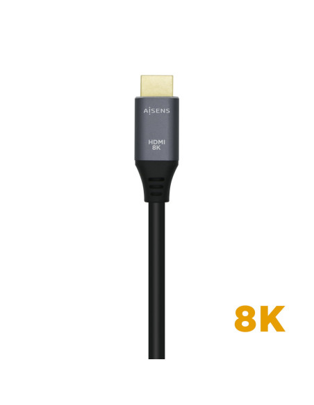 AISENS Cable HDMI V2.1 Ultra Alta Velocidad / HEC 8k@60Hz 48Gbps, A/M-A/M, Gris/Negro, 1.5m