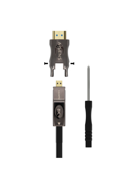 AISENS Cable Hdmi V2.1 AOC Desmontable Ultra Alta Velocidad / Hec 8K@60Hz 4K@120Hz 4:4:4 48Gbps, A/M-D/A/M, Negro, 15M
