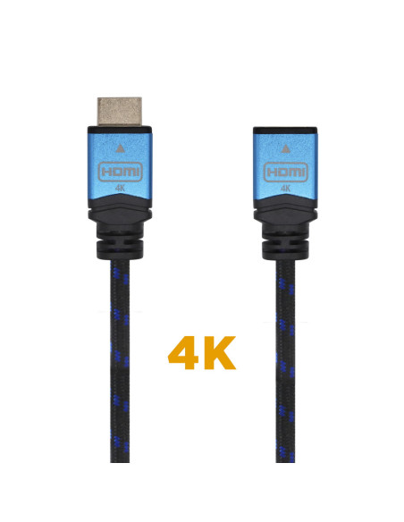 AISENS Cable HDMI V2.0 Prolongador Premium Alta Velocidad / HEC 4K@60Hz 18Gbps, A/M-A/H, Negro/Azul, 2.0m