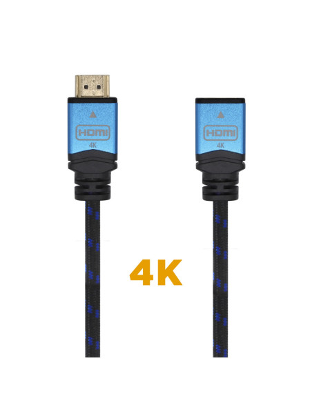 AISENS Cable HDMI V2.0 Prolongador Premium Alta Velocidad / HEC 4K@60Hz 18Gbps, A/M-A/H, Negro/Azul, 2.0m