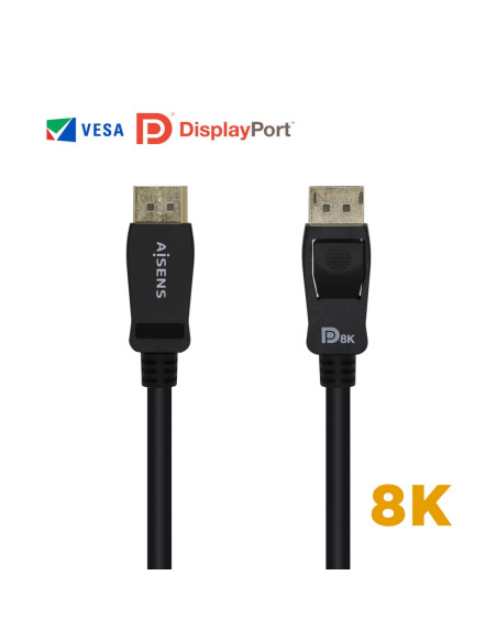 AISENS Cable Displayport Certificado V1.4 8k@60hz, DP/M-DP/M, Negro, 2.0m