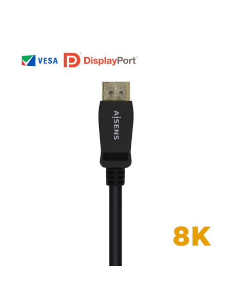 AISENS Cable Displayport Certificado V1.4 8k@60hz, DP/M-DP/M, Negro, 2.0m