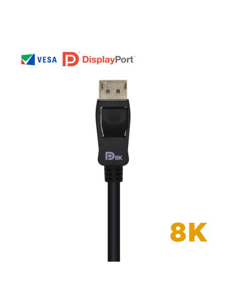 AISENS Cable Displayport Certificado V1.4 8k@60hz, DP/M-DP/M, Negro, 2.0m