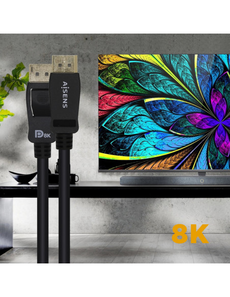 AISENS Cable Displayport Certificado V1.4 8k@60hz, DP/M-DP/M, Negro, 2.0m