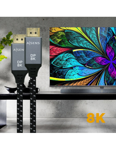 AISENS Cable Displayport V1.4 8k@60hz, DP/M-DP/M, Gris/Negro, 1.5m