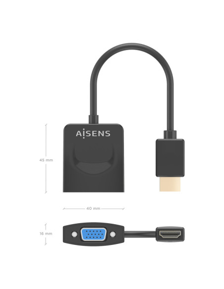 AISENS Conversor HDMI a SVGA, HDMI A/M-SVGA/H, Negro, 15?m