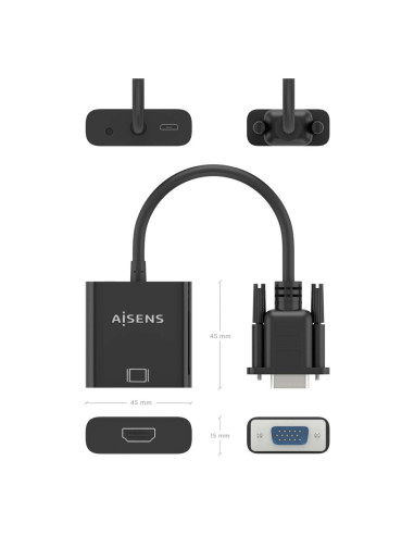 AISENS A115-0873 adaptador de cable de vídeo 0,2 m HDMI + 3.5mm + Micro-USB Type-B VGA (D-Sub)
