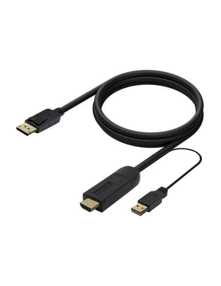 AISENS Cable Conversor Activo HDMI 2.0 + USB Alim. a DISPLAYPORT V1.2, HDMI/M-USB/M-DP/M, Negro, 1.8M