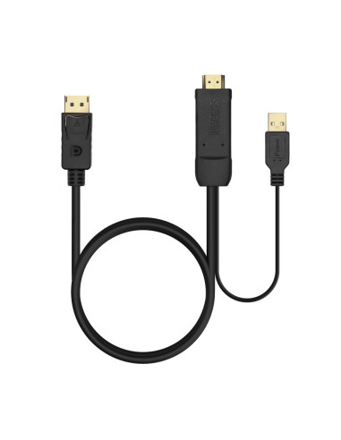 AISENS Cable Conversor Activo HDMI 2.0 + USB Alim. a DISPLAYPORT V1.2, HDMI/M-USB/M-DP/M, Negro, 1.8M