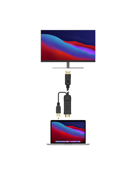 AISENS Cable Conversor Activo HDMI 2.0 + USB Alim. a DISPLAYPORT V1.2, HDMI/M-USB/M-DP/M, Negro, 1.8M