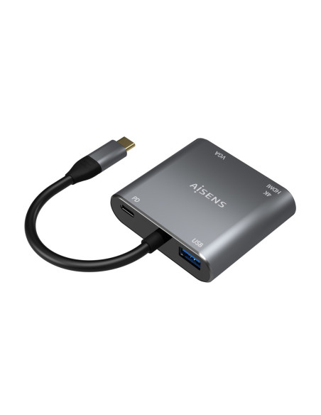 AISENS Conversor USB-C a VGA/HDMI 4K/USB3.0/USB-C PD, USB-C/M-VGA/H-HDMI/H-USB-A/H-USB-C/H, Gris, 15CM