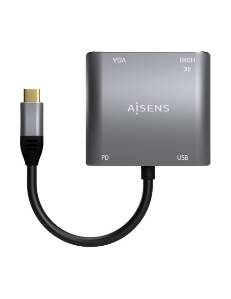 AISENS Conversor USB-C a VGA/HDMI 4K/USB3.0/USB-C PD, USB-C/M-VGA/H-HDMI/H-USB-A/H-USB-C/H, Gris, 15CM