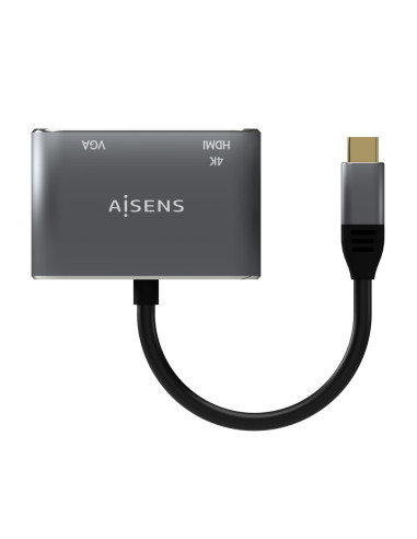 AISENS Conversor USB-C a VGA/HDMI 4K, USB-C/M-VGA/H-HDMI/H, Gris, 15CM