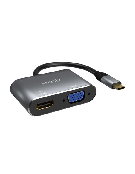 AISENS Conversor USB-C a VGA/HDMI 4K, USB-C/M-VGA/H-HDMI/H, Gris, 15CM