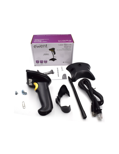 Ewent EW3400 lector de código de barras Lector de códigos de barras portátil 1D Laser Negro