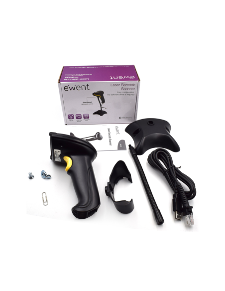 Ewent EW3400 lector de código de barras Lector de códigos de barras portátil 1D Laser Negro