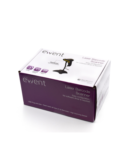 Ewent EW3400 lector de código de barras Lector de códigos de barras portátil 1D Laser Negro
