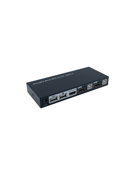 AISENS Conmutador KVM HDMI 4K@60HZ USB 1U-2PC con fuente alimentación, Negro
