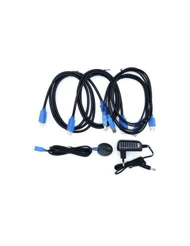 AISENS Conmutador KVM HDMI 4K@60HZ USB 1U-2PC con fuente alimentación, Negro