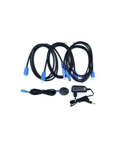 AISENS Conmutador KVM HDMI 4K@60HZ USB 1U-2PC con fuente alimentación, Negro