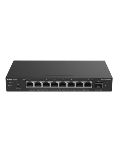 Ruijie Networks RG-ES209MG-P switch Gestionado L2 2.5G Ethernet (100/1000/2500) Energía sobre Ethernet (PoE) Negro
