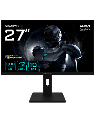 GIGABYTE G27Q3 Monitor Gaming 27” 2K QHD - 2560 x 1440, 320Hz, 1ms, 350 cd/m², FreeSync Premium, Display HDR400, HDMI 2.0, Displ