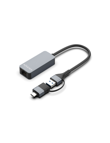 AISENS Conversor USB3.2 Gen1 USB-A+USB-C a Ethernet 2.5G 10/100/1000/2500 Mbps, Gris, 15cm