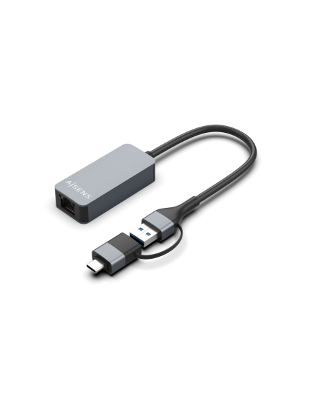 AISENS Conversor USB3.2 Gen1 USB-A+USB-C a Ethernet 2.5G 10/100/1000/2500 Mbps, Gris, 15cm