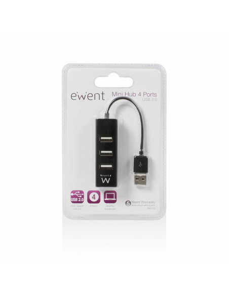 Ewent EW1123 hub de interfaz USB 2.0 480 Mbit/s Negro