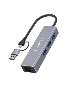 Ewent EW1159 hub de interfaz USB 3.2 Gen 1 (3.1 Gen 1) Type-A + Type-C 5000 Mbit/s Gris