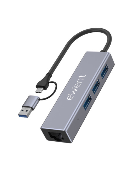 Ewent EW1159 hub de interfaz USB 3.2 Gen 1 (3.1 Gen 1) Type-A + Type-C 5000 Mbit/s Gris