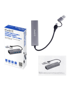 Ewent EW1159 hub de interfaz USB 3.2 Gen 1 (3.1 Gen 1) Type-A + Type-C 5000 Mbit/s Gris 2