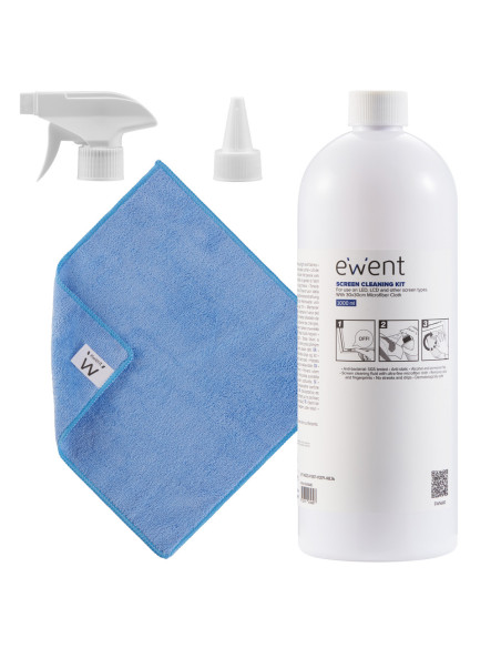 Ewent EW5680 kit de limpieza para computadora Pantallas / Plásticos, Universal Kit de limpieza para equipos 1000 ml