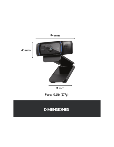Logitech 960-001055 cámara web 3 MP 1920 x 1080 Pixeles USB Negro