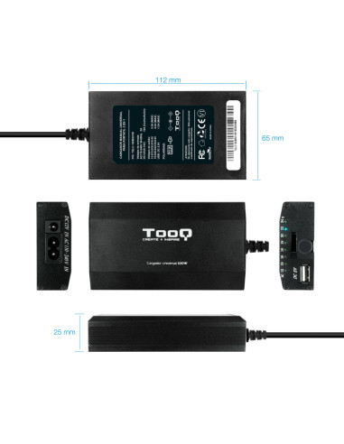 TooQ TQLC-100BS01M adaptador e inversor de corriente Auto/Interior Negro