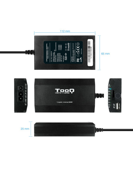 TooQ TQLC-100BS01M adaptador e inversor de corriente Auto/Interior Negro