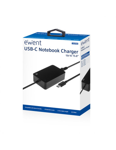 Ewent EW3980 adaptador e inversor de corriente Interior 65 W Negro