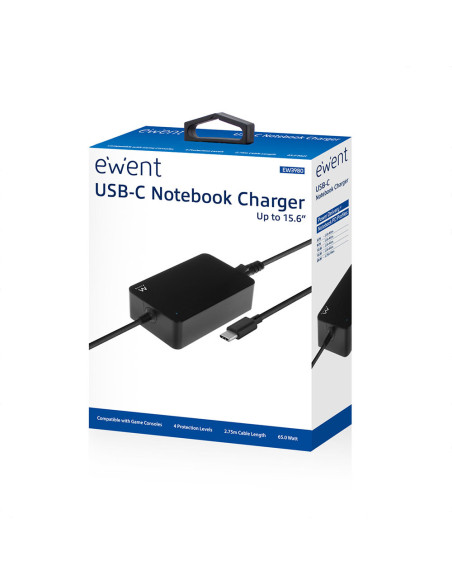 Ewent EW3980 adaptador e inversor de corriente Interior 65 W Negro